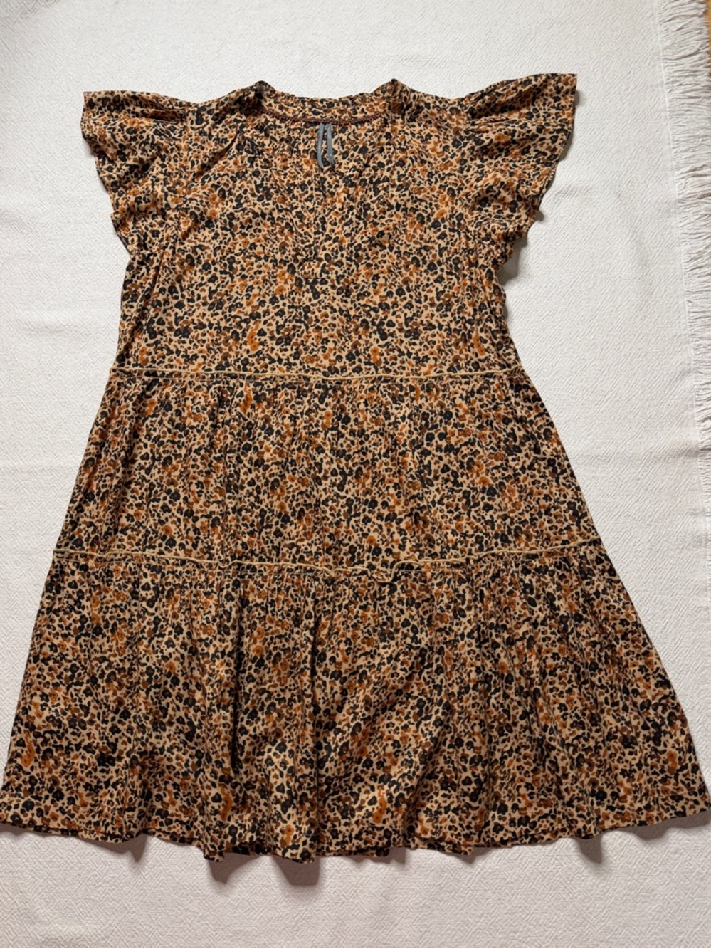 Anthropologie Ruffle Sleeve Animal Print Cheetah Tiered Dress XL Lightweight - Picture 2 of 8